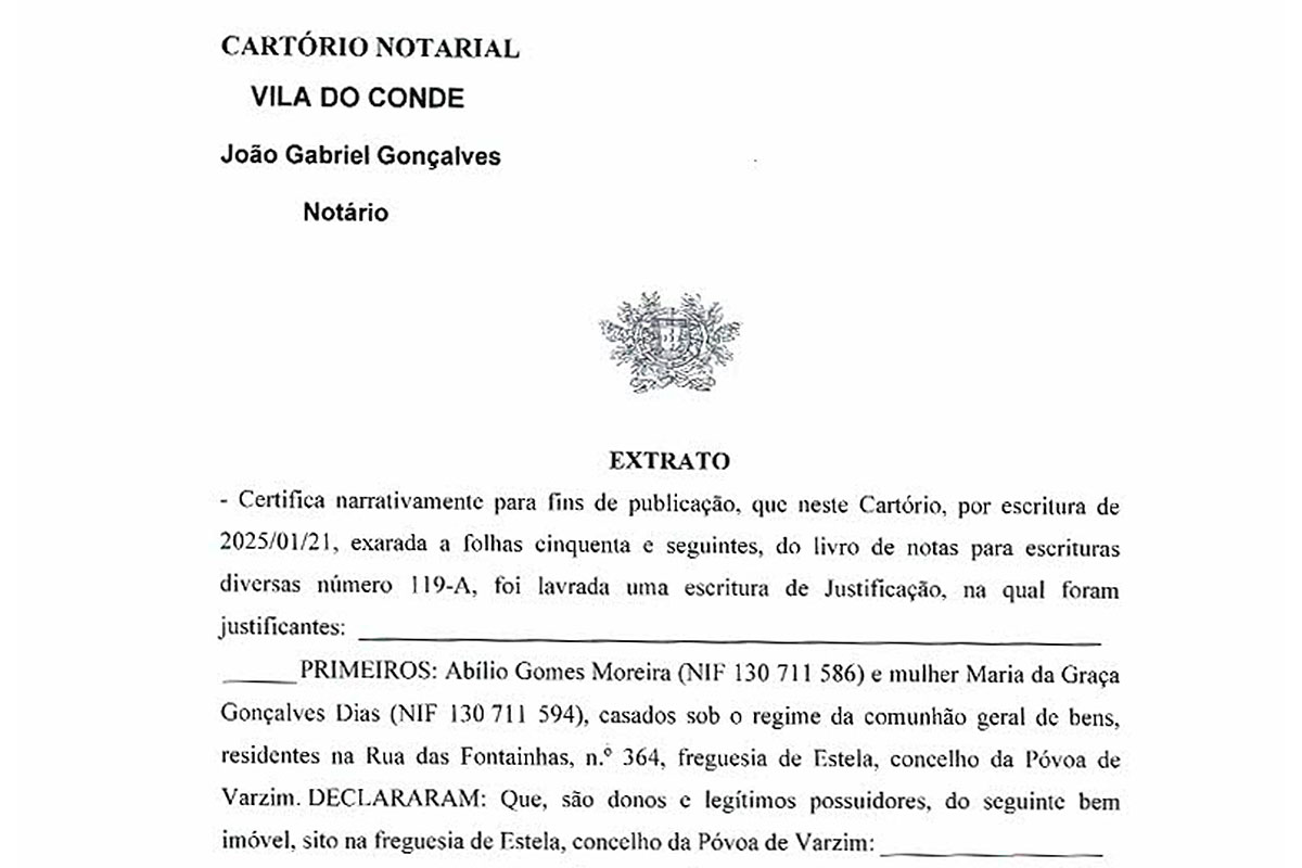 CARTÓRIO NOTARIAL  VILA DO CONDE  João Gabriel Gonçalves